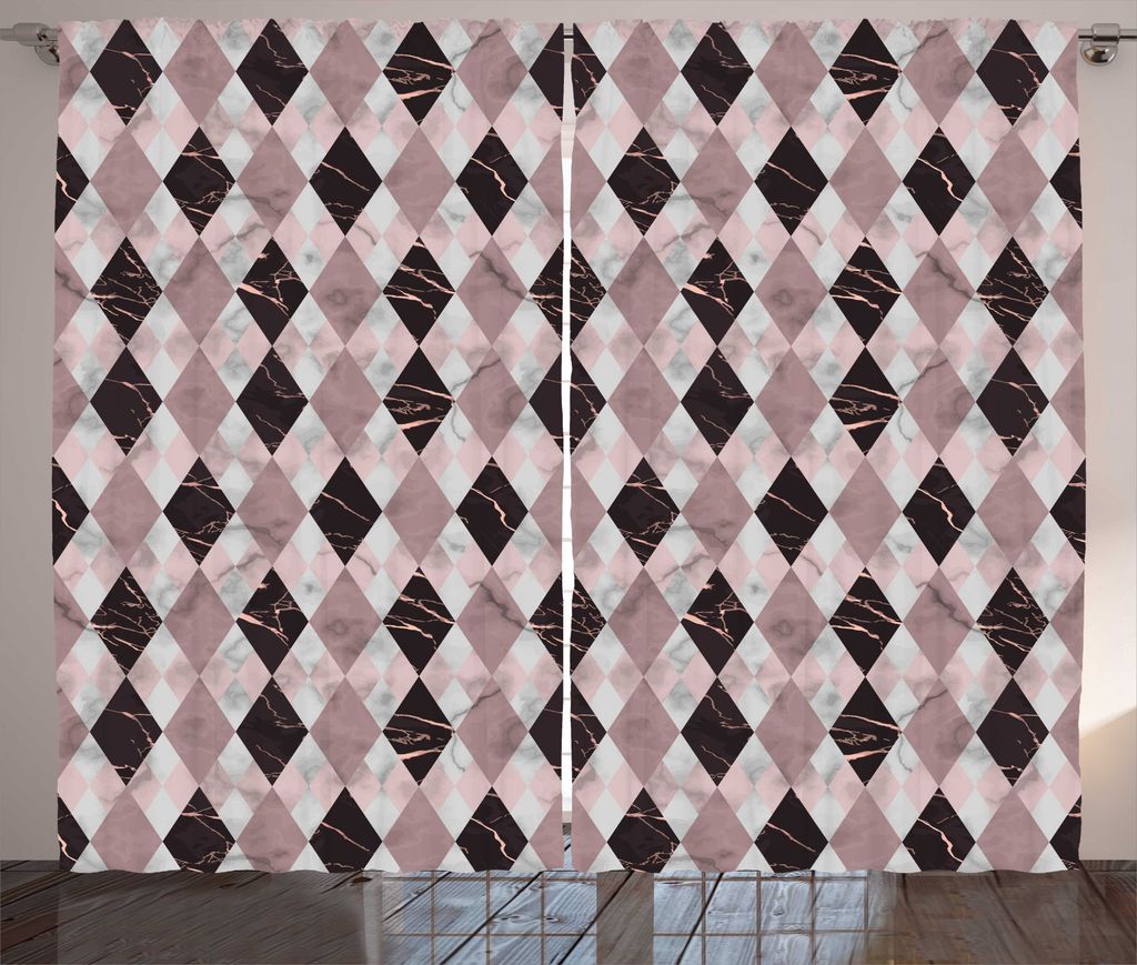ABAKUHAUS Geometrisch Rustikaler Gardine, Schecks Marble Print Rhombus, Wohnzimmer Universalband Gardinen mit Schlaufen und Haken, 280 x 225 cm, Du...