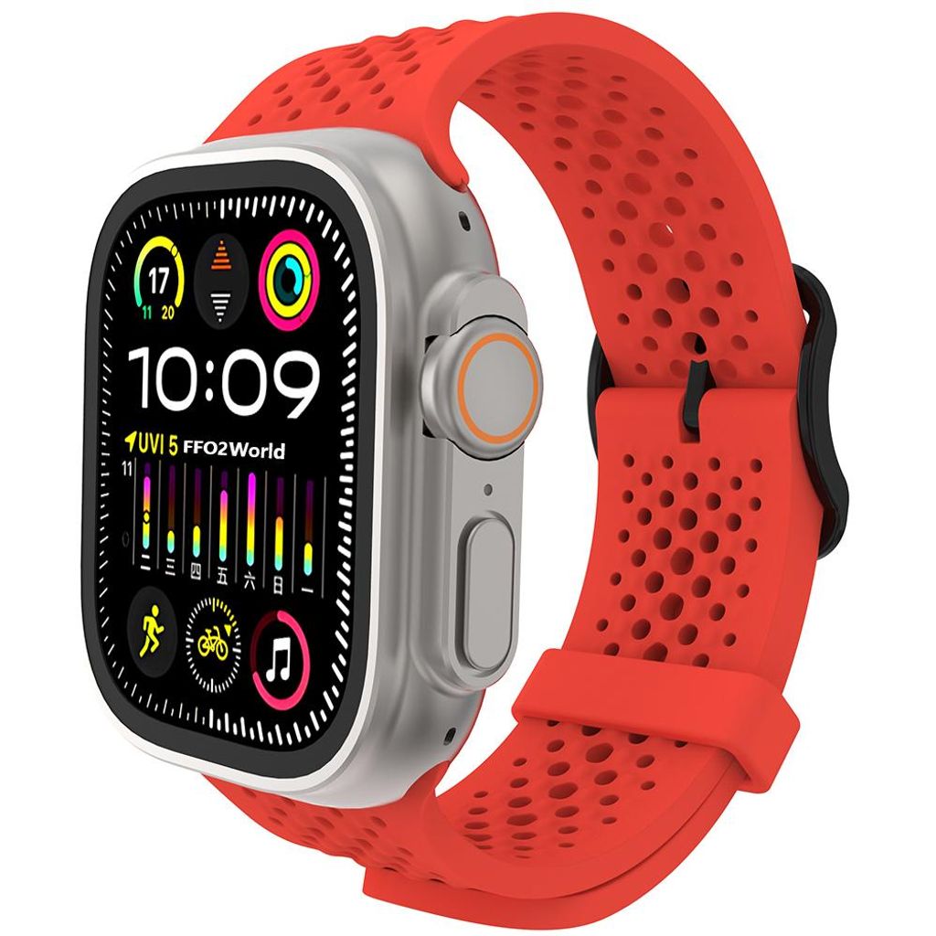 FFO2World Silikonarmband – Für Apple Watch 42/41/40/38 mm (Serie 11/10/9/8/7/6/5/4/3/2/1/SE) – Atmungsaktiv – Rot