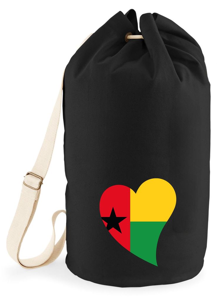 Huuraa Seesack Guinea-Bissau Flagge Herz 20 Liter Black Baumwolle Rucksack Geschenkidee