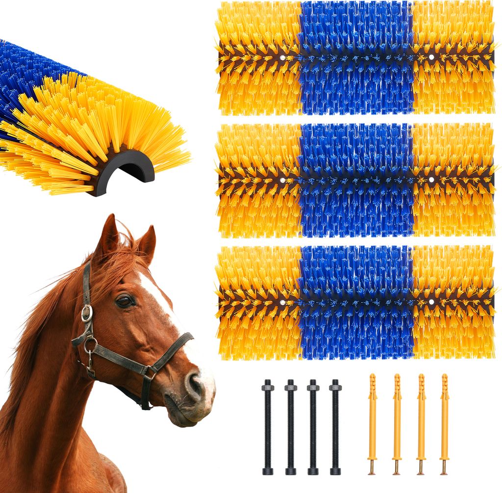 VEVOR Kratzbürste für Vieh, 3er-Set Viehbürste mit 6 Schrauben, 43,5x19x10cm Scheuerbürste, zur Linderung von Juckreiz & zur Reinigung, Fellpfl...
