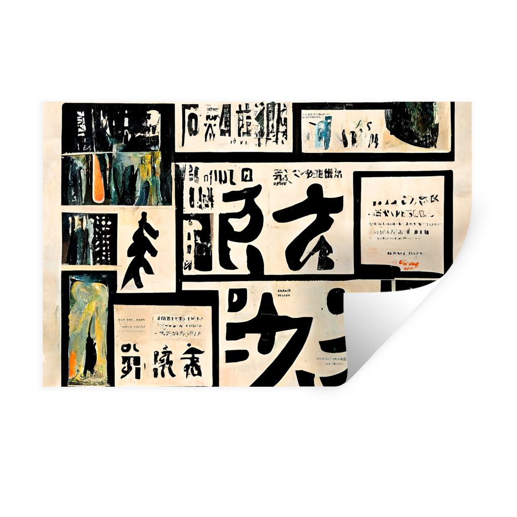MuchoWow Wandtattoo Wandsticker Wandaufkleber Japan - Zeitung - Vintage - Zitat 120x80 cm Selbstklebend und Repositionierbar - Selbstklebend - Fo...