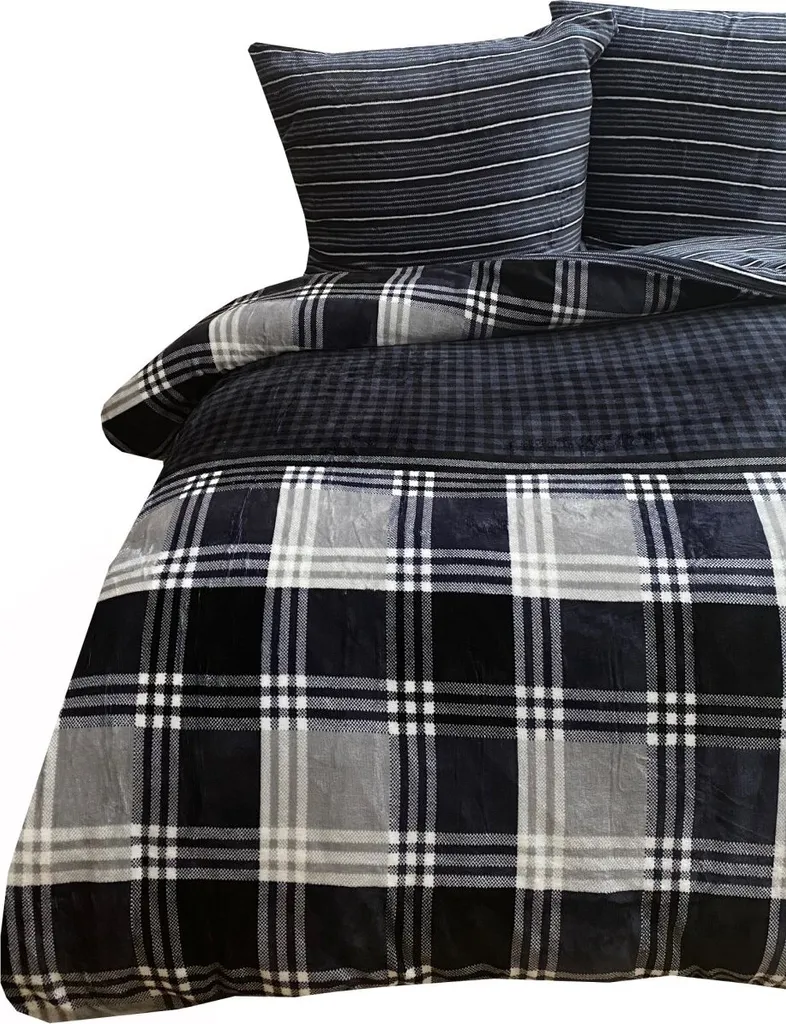 Set Copripiumino Reversibile 200x220 cm - Felpa Soft Quadri Chic