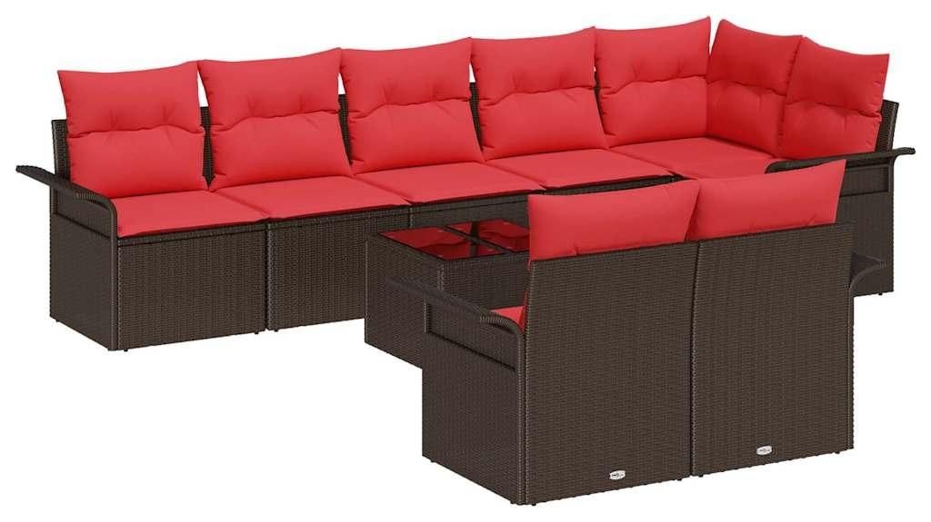 Gartensofa-set mit Speicher 9 pcs Braun Poly-Rattan