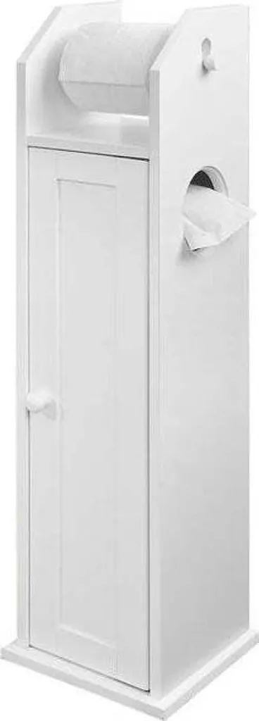 Petit meuble de rangement WC blanc et porte-papier toilette gain de place