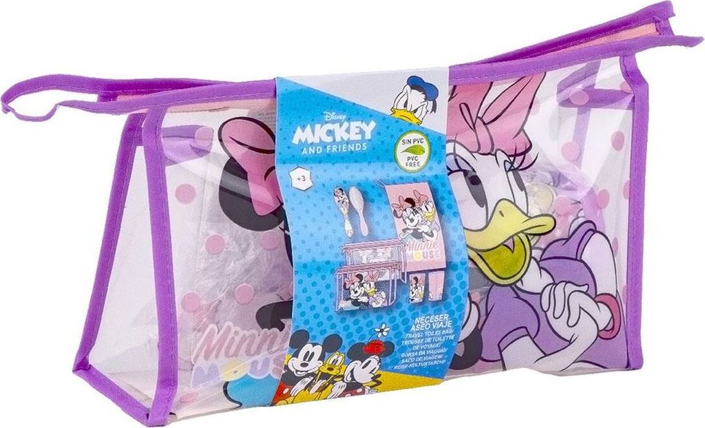 STOR Disney Minnie Mouse Set 3-tlg. Kinderzimmer: Handtuch, Bürste und Glas in PVC-freiem Beauty Case