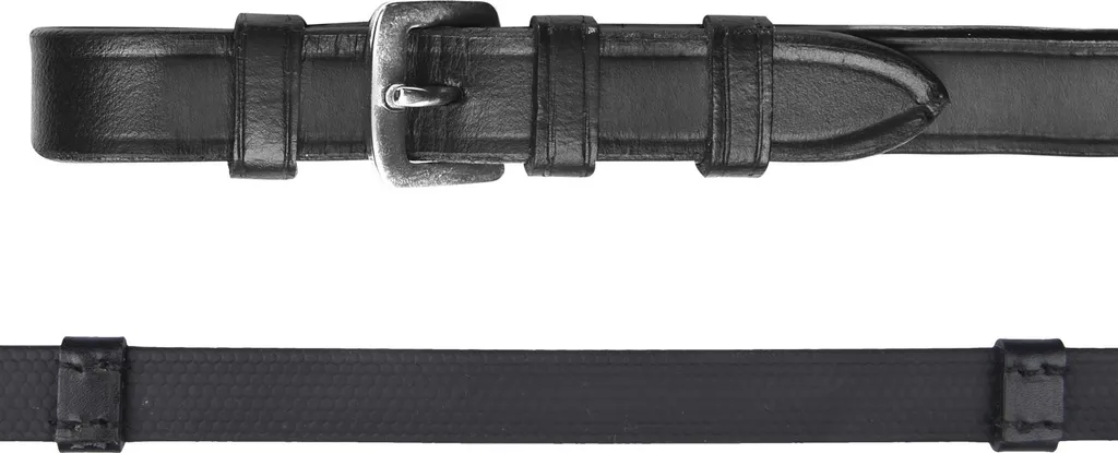 Rênes caoutchouc à barrettes noir demi-sang : grip et contrôle fixes