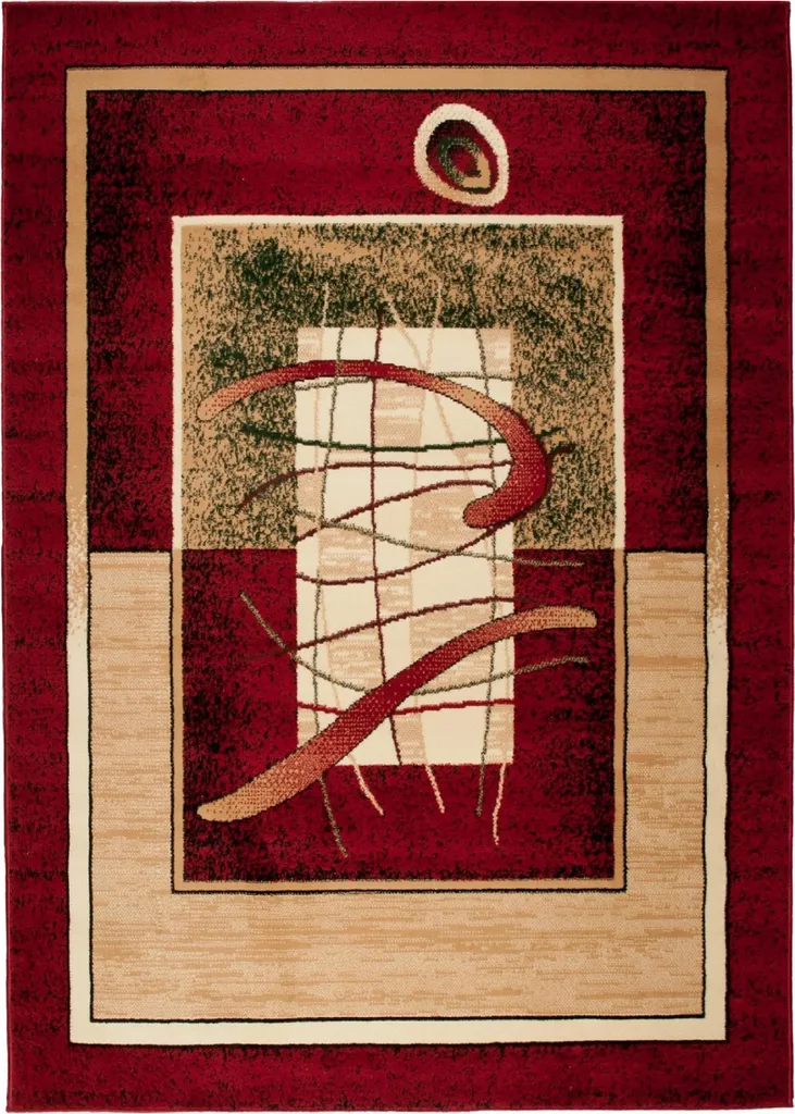 Tapis de salon ATLAS design moderne rouge et vert certifié ÖKOTEX 120x170