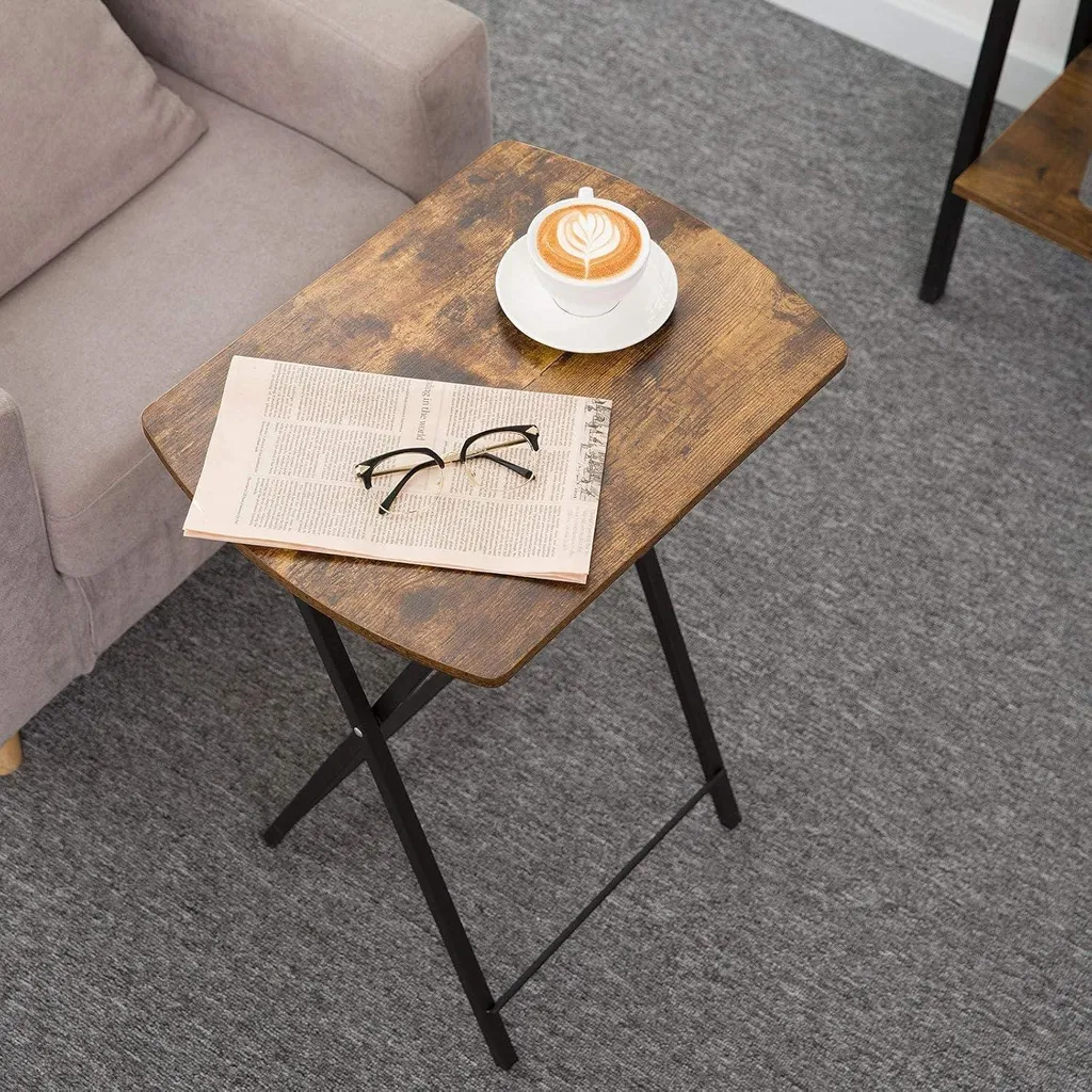 Table de chevet pliante industrielle brun foncé pour chambre - 6