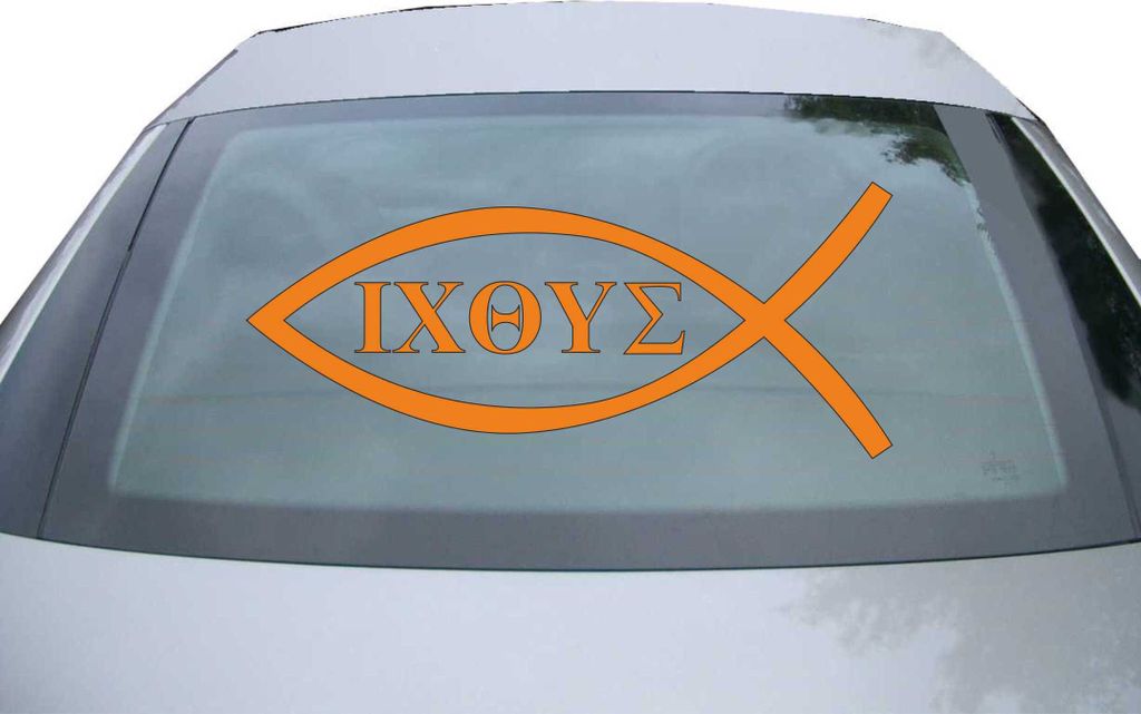 Indigos UG - Aufkleber Heckscheibe & Motorklappe DE2858 - orange - 600x257 mm - Christentum - Fisch - Auto Scheiben Fenster Heckklappe Tuning Racin...