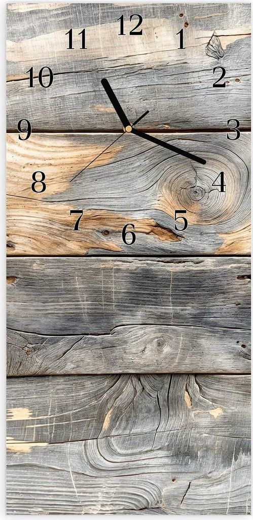Wanduhr aus Glas mit Motiv Vintage Holzplanken- 30 x 60 cm - inkl. Aufhängesystem