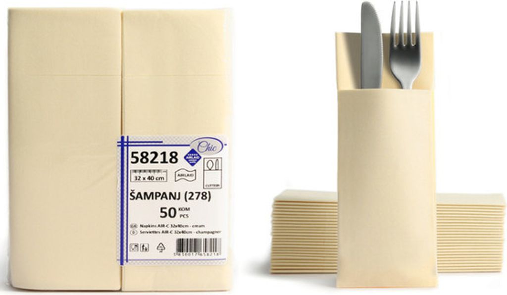 50 Airlaid Besteckservietten Bestecktaschen creme Produktbild 