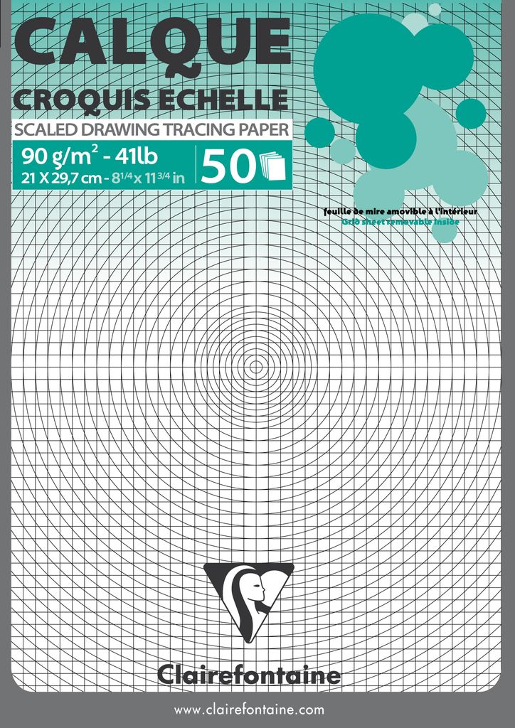 Clairefontaine Transparentpapier Maßstab, Block geleimt 50 Bl A4, 90/95g 97131C