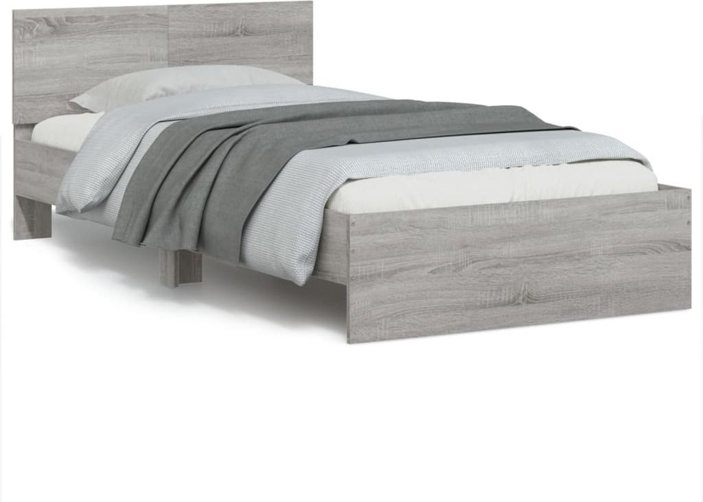 Maison Exclusive - Bettgestell mit Kopfteil und LED-Leuchten Grau Sonoma 100x200cm