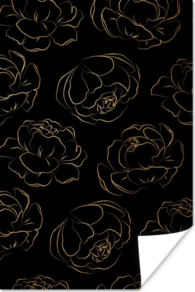 MuchoWow Poster Gold - Rosen - Muster - Linienkunst 40x60 cm - Plakate für die Wand - Poster Babyzimmer