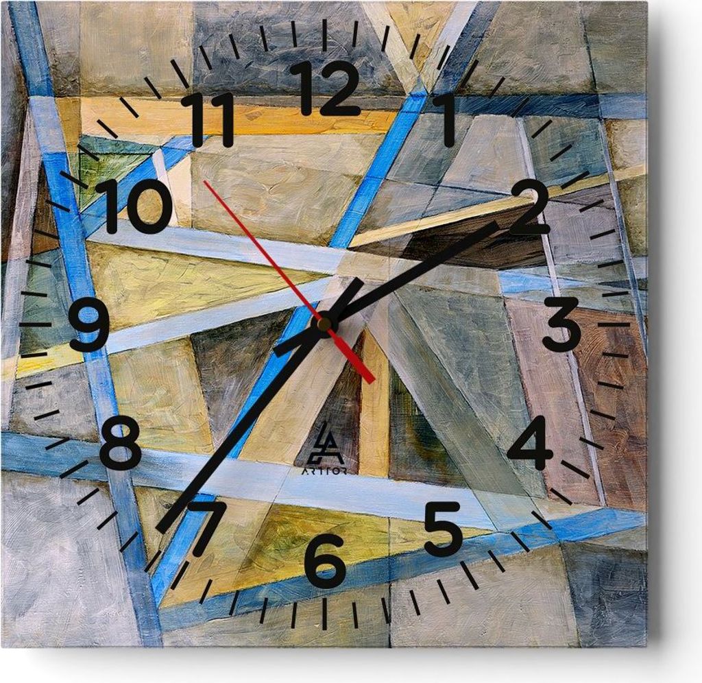 Wanduhr - Quadrat - Glasuhr - Abstraktion modern - 40x40cm - Schleichendes Uhrwerk - Lautlos - zum Aufhängen bereit - Dekoration Modern - Wanddeko...