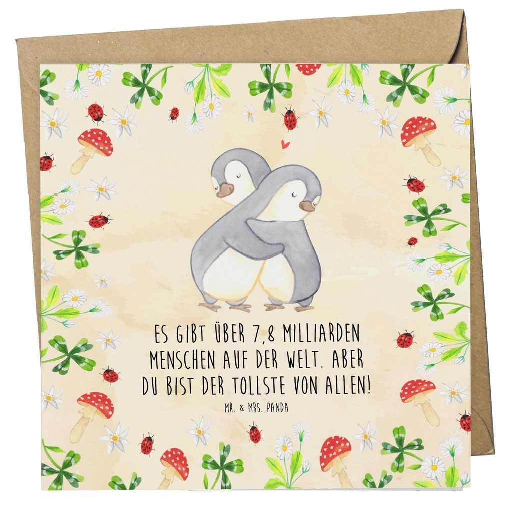 Mr. & Mrs. Panda Grußkarte Pinguine Kuscheln - Naturpapier - Geschenk, faltkarte, für Frauen, Freundin, Glückwunschkarte, Klappkarte, Partner, d...