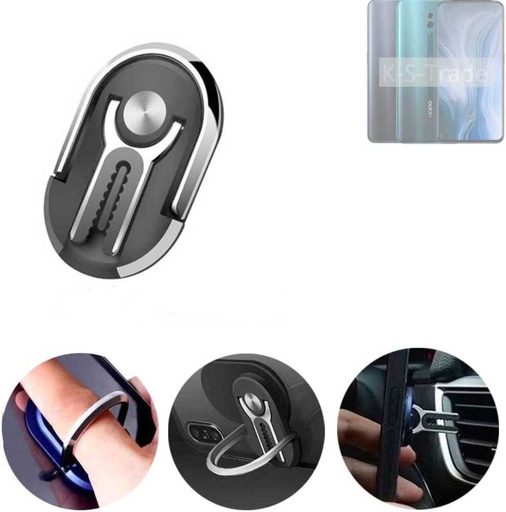 K-S-Trade 3in1 Smartphone-Ring Handy-Ring kompatibel mit Oppo Reno10 Pro+ Global Fingerhalterung Handyring Tischständer Lüftungsgitter-Halterung