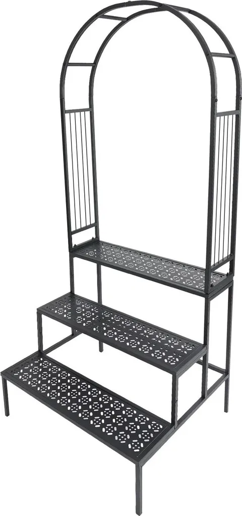 Étagère à fleurs robuste en métal noir inoxydable avec arcade de jardin
