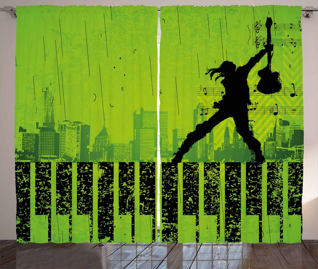 ABAKUHAUS Popstar-Party Rustikaler Vorhang, Musik in der Stadt, Wohnzimmer Universalband Gardinen mit Schlaufen und Haken, 280 x 225 cm, Lindgrün ...