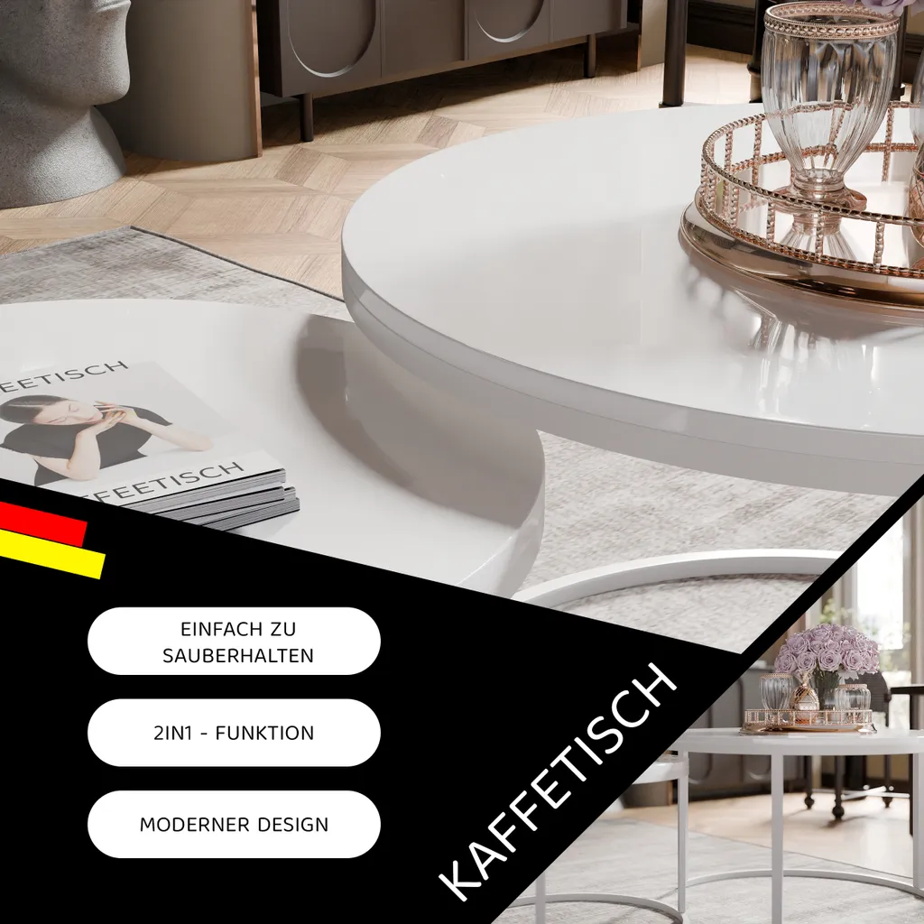 Table Basse de Salon Modulable 2 en 1 Blanche pour Espace Gain de Place - 6