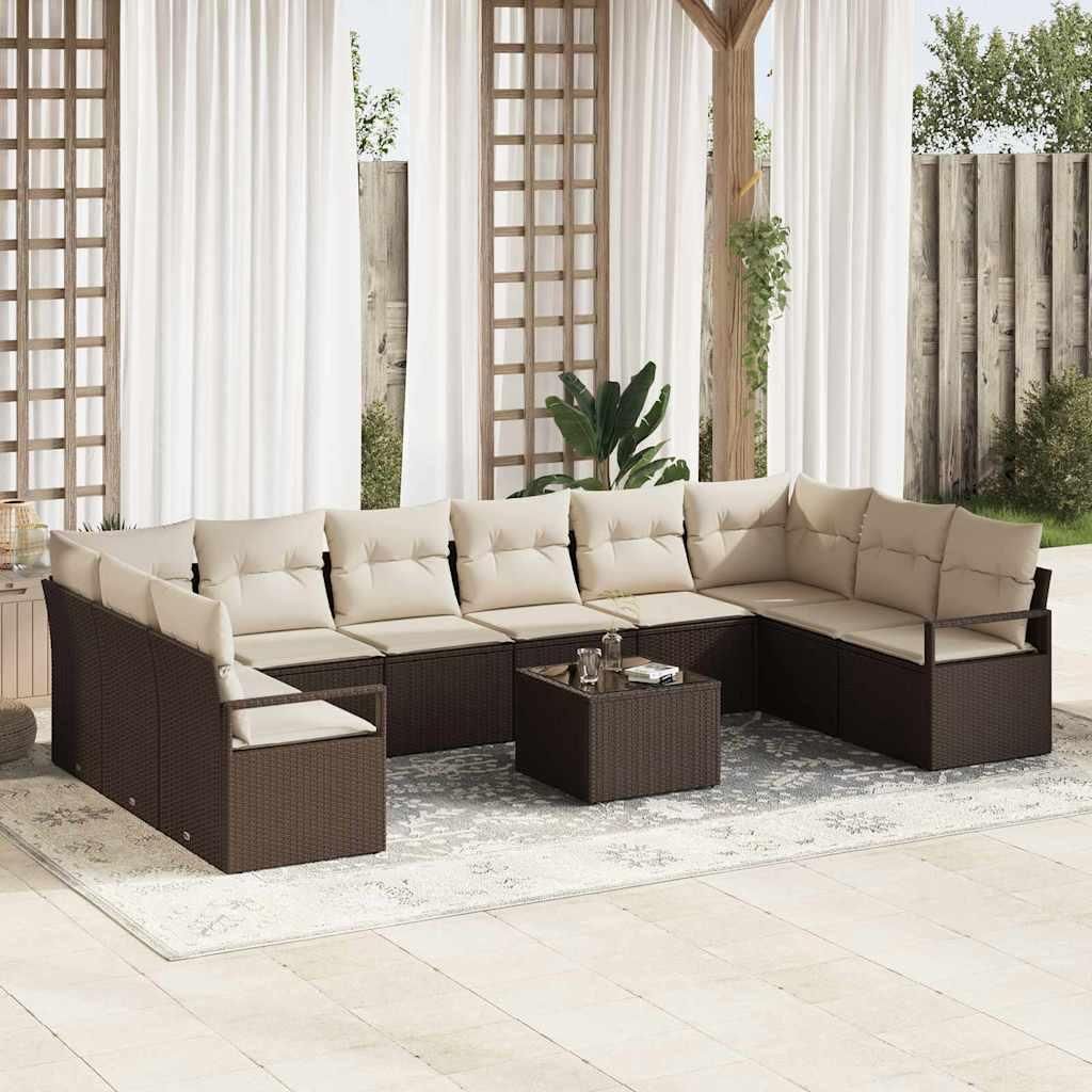Maison Exclusive - Sofa Set mit Kissen 11 pcs Braun Poly Rattan