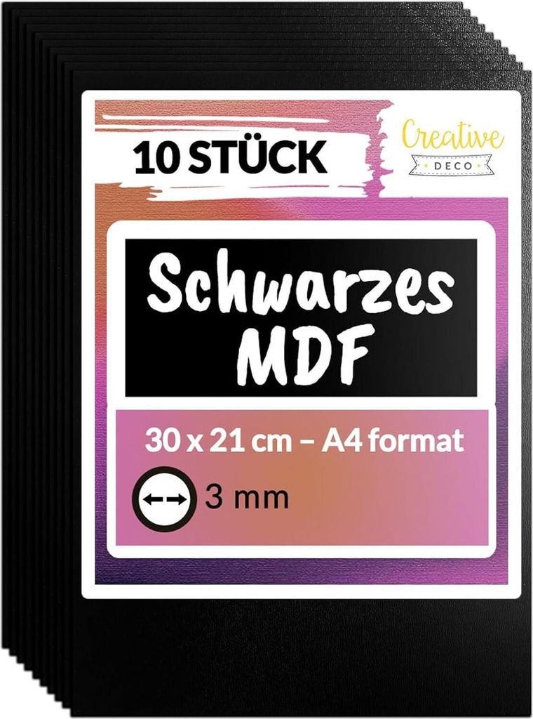 Creative Deco 10 x čierne MDF dosky A4 | 300 x 210 x 3 mm | Obrázok produktu 