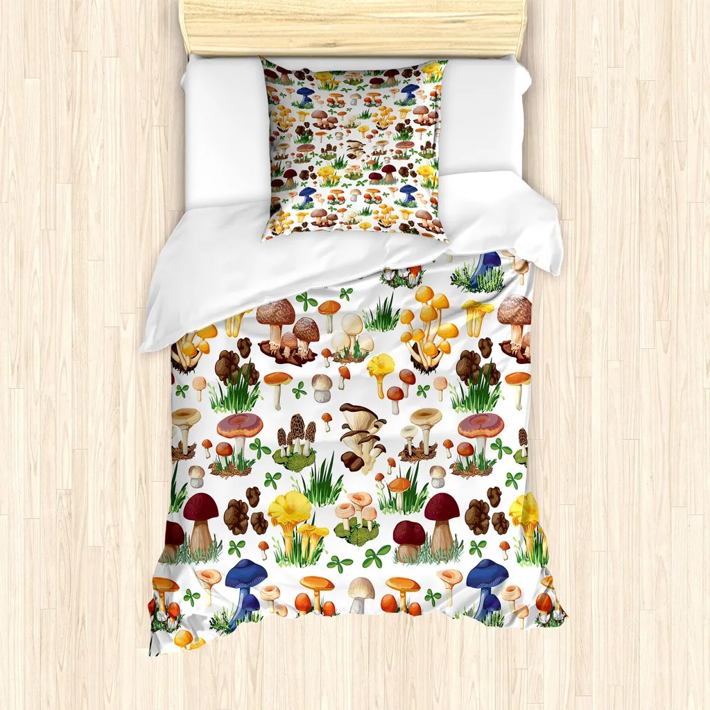 Set Letto Naturale ABAKUHAUS Funghi di Bosco 135x200 cm Microfibra