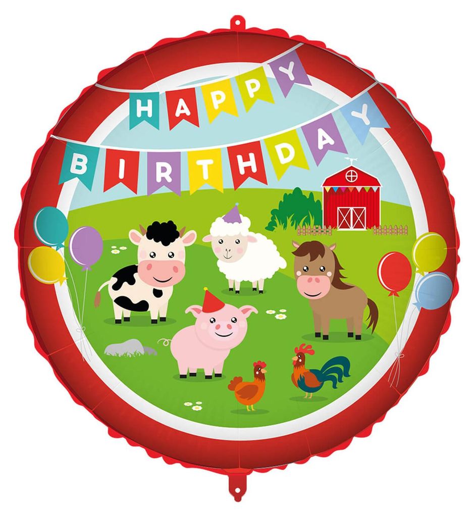 18"/Ø45cm Folienballon "Happy Birthday" Bauernhof Produktbild 