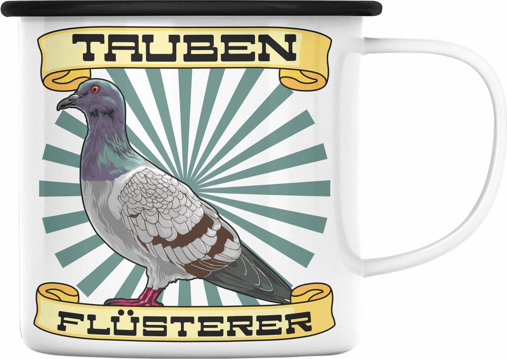 Trendation - Tauben Geschenkidee Taubenflüsterer Emaille Tasse mit Spruch für Taubenbesitzer Geschenk Taubenzüchter (Schwarz)