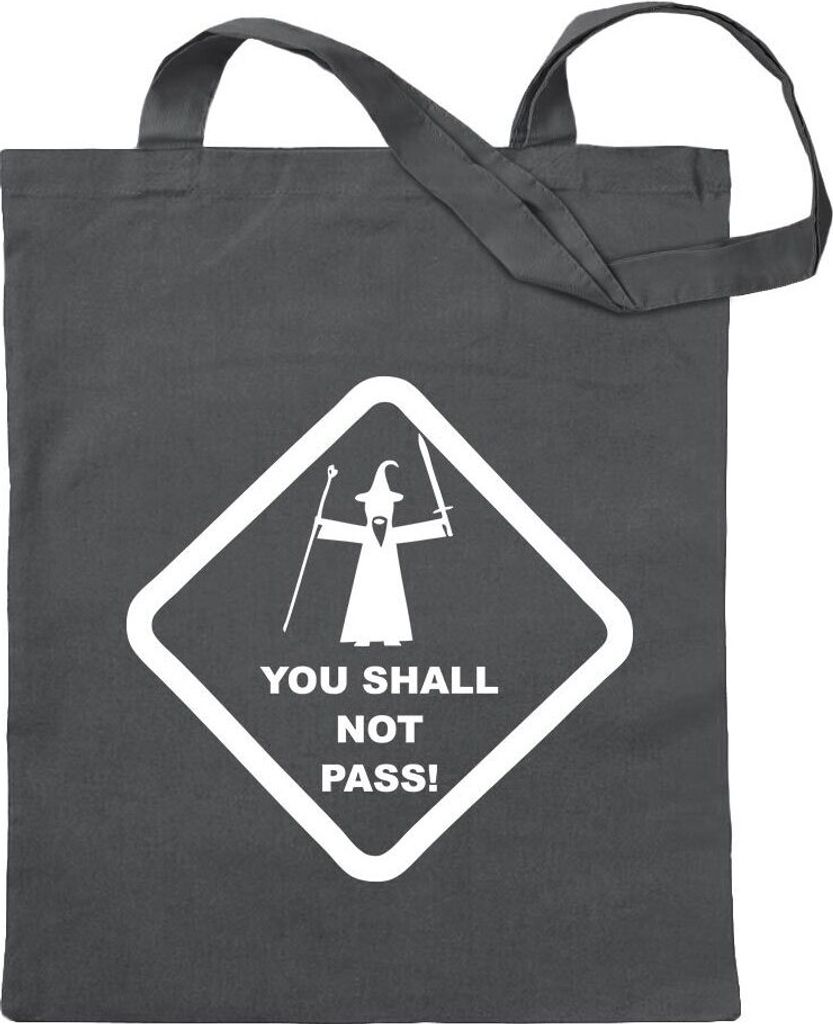 Kiwistar - Baumwolltasche - stahlgrau - You Shall not Pass! - Tragetasche Stoffbeutel Umhängetasche Langer Henkel