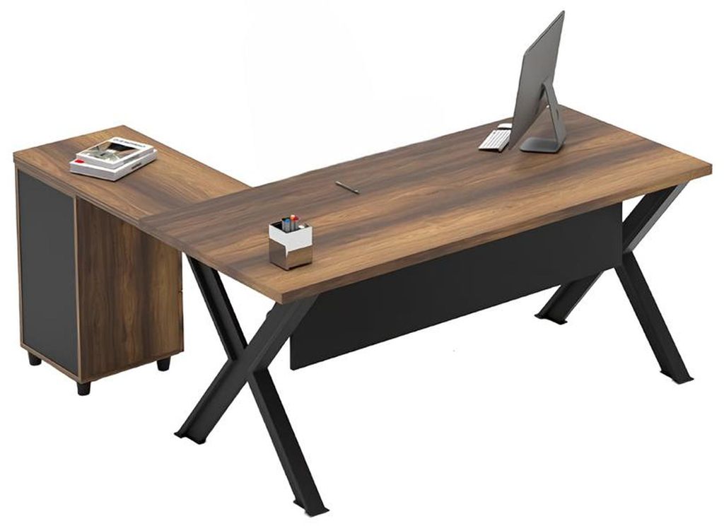 Ecktisch Tisch Stauraum Aufbewahrungstisch Arbeitszimmer Braun Schwarz