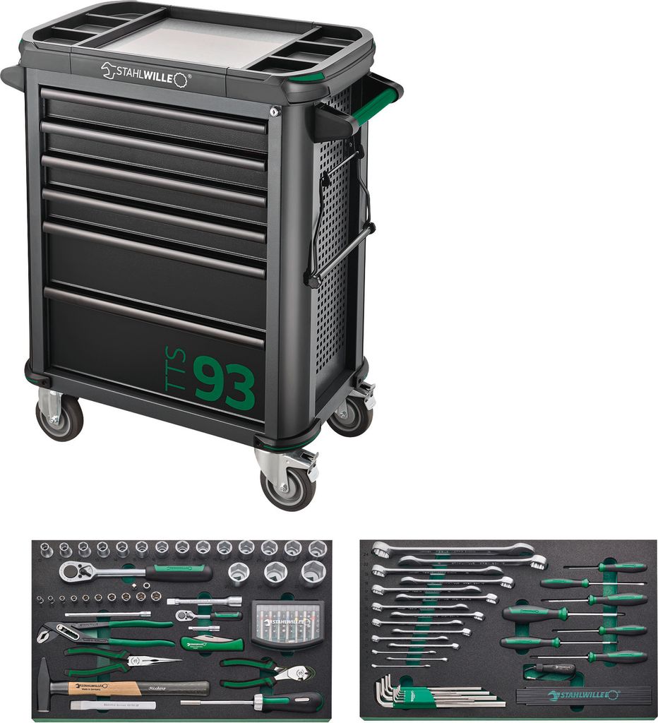 STAHLWILLE Wkz.-Sortiment m.Werkstattwagen 93/130 Schubl.6 anthrazit, RAL 7016 130 St.