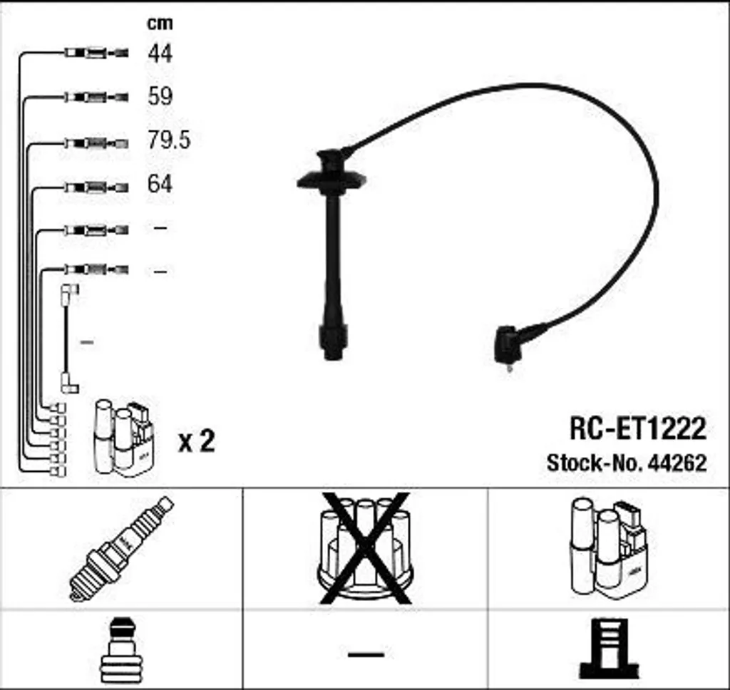 Set Cavi Candele NGK 44262 RC-ET1222 per Toyota RAV4 I OE 9091921591