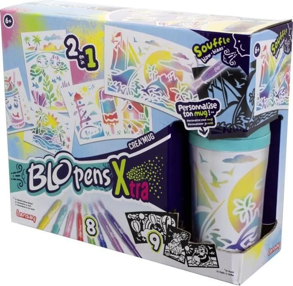 Set Créa'mug di Blopens, set creativo per decorare, 9 stencil, 1 tazza, stencil riutilizzabili, dai 6 anni in su