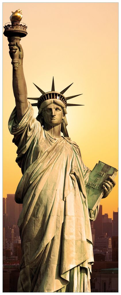Wallario Premium Glasbild, freischwebende Optik, kräftige Farben, Größe 80 x 32 cm Motiv Freiheitsstatue New York