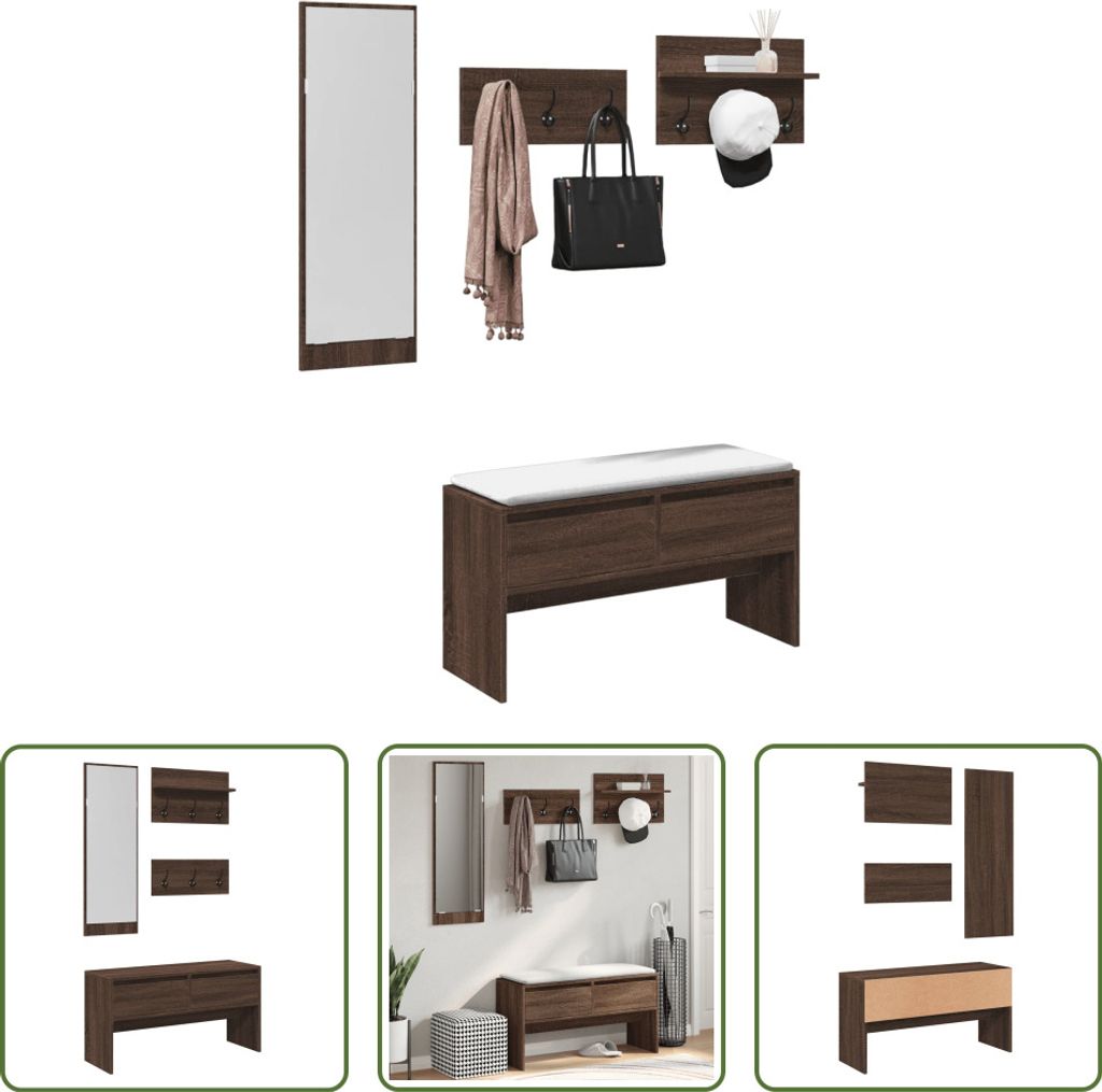 The Living Store 4-tlg. Flurmöbel-Set Braun Eichen-Optik Holzwerkstoff