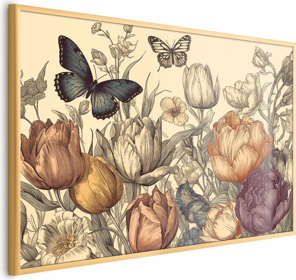 Poster 60x40 Tulipani Colorati Oro - Decorazione Floreale Casa