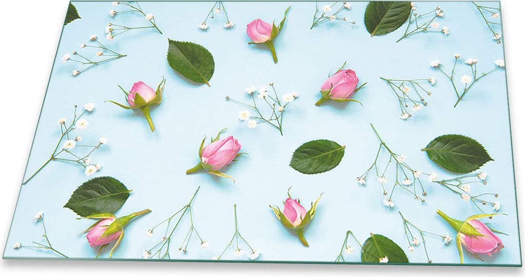 Herdabdeckplatte Glaskeramikkochfeld Spritzschutz Glas Universal Deko 80x52 Blumen Pink