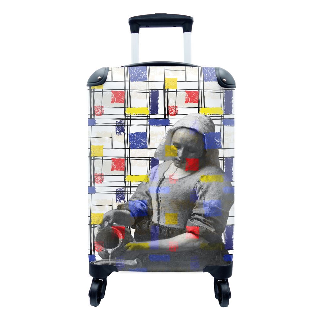 MuchoWow Koffer Handgepäck Trolley Rollkoffer Kleine Reisekoffer mit 4 Rollen - Milchmädchen - Mondrian - Collage - Cabin Size < 55x40x23 cm & ...