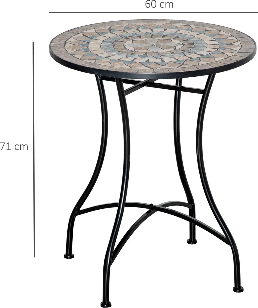 Table de jardin ronde Ø60cm mosaïque idéale petit balcon et terrasse - 3