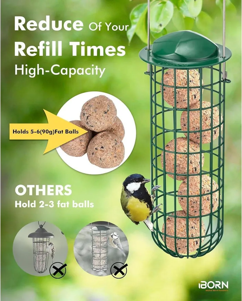 Distributeur métal pour boules de graisse oiseaux 26cm vert durable