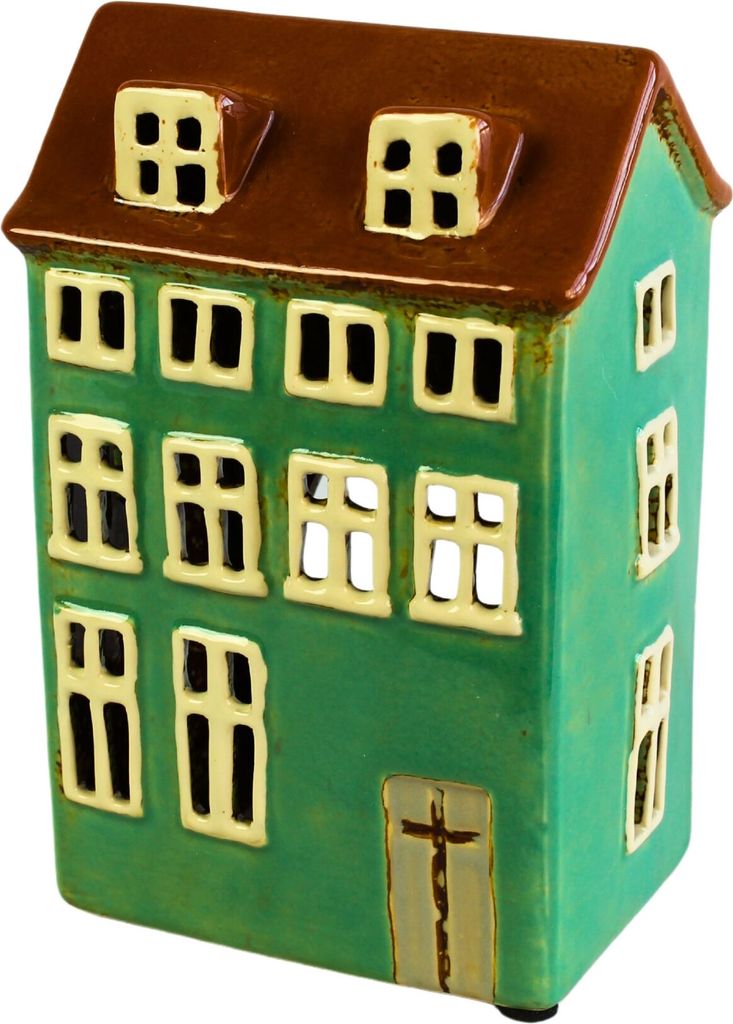 Windlicht Haus aus Keramik türkis 16 cm hoch Keramikhaus Lichthaus Dekohaus Deko