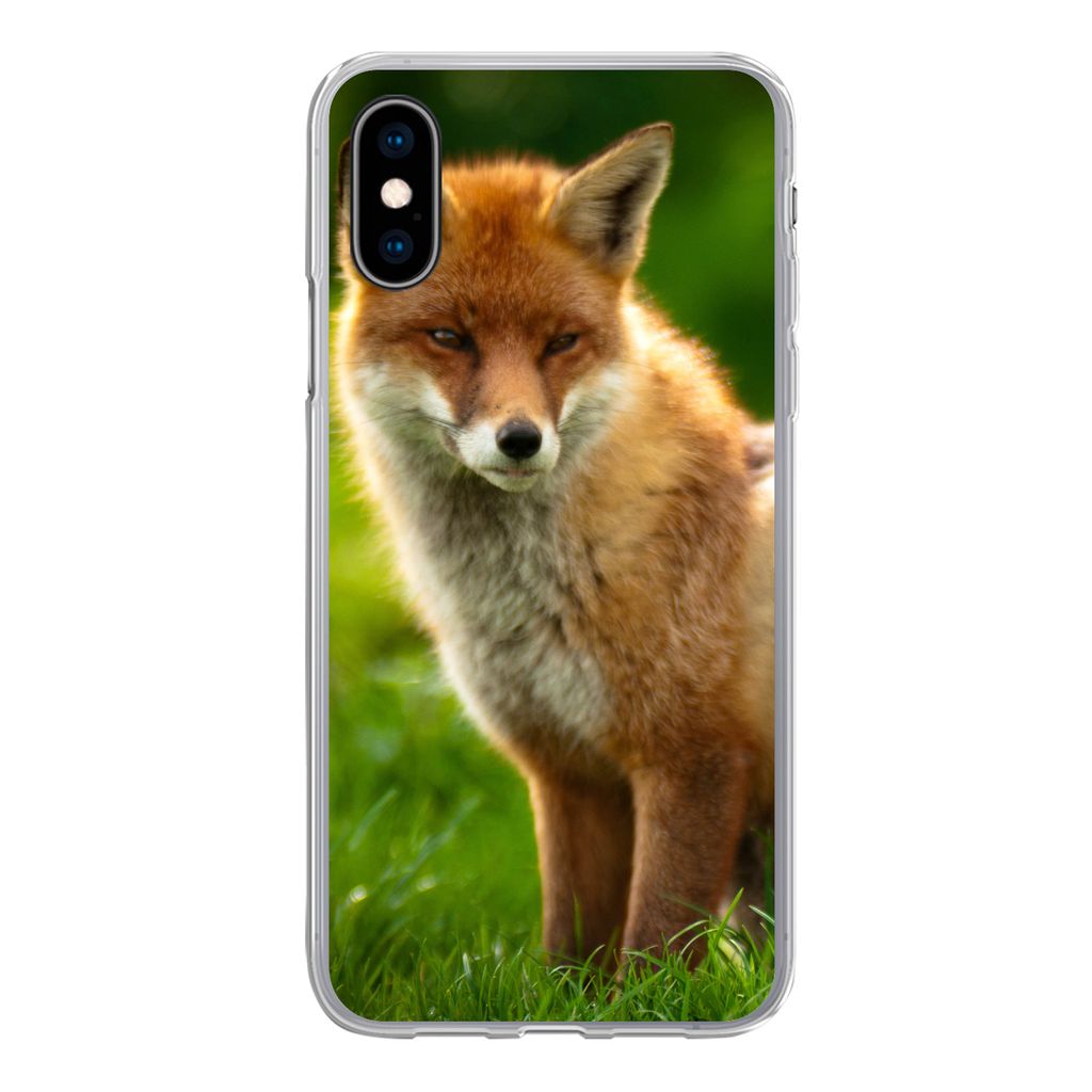 MuchoWow Handyhülle Schutzhülle Hülle für iPhone X Fuchs - Licht - Gras Silikon Softcase Handy Hülle - Handyhülle