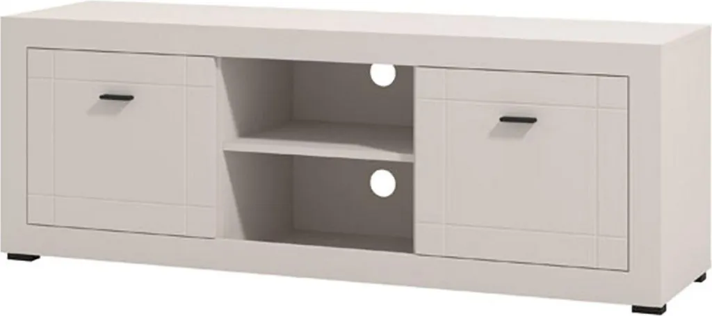 Meuble TV de Salon Sillaro Blanc Crème 148cm pour Grand Écran et Déco