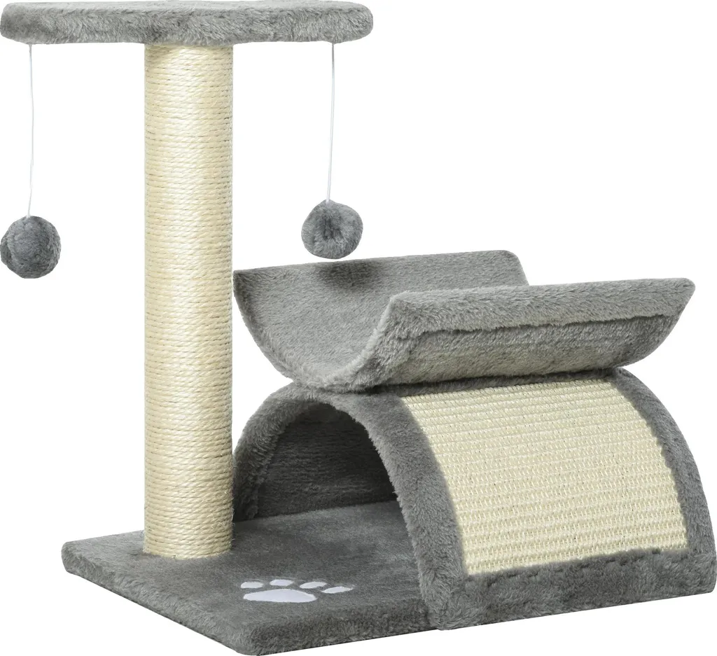 Arbre à chat en bois véritable à 3 niveaux - Design moderne et robuste