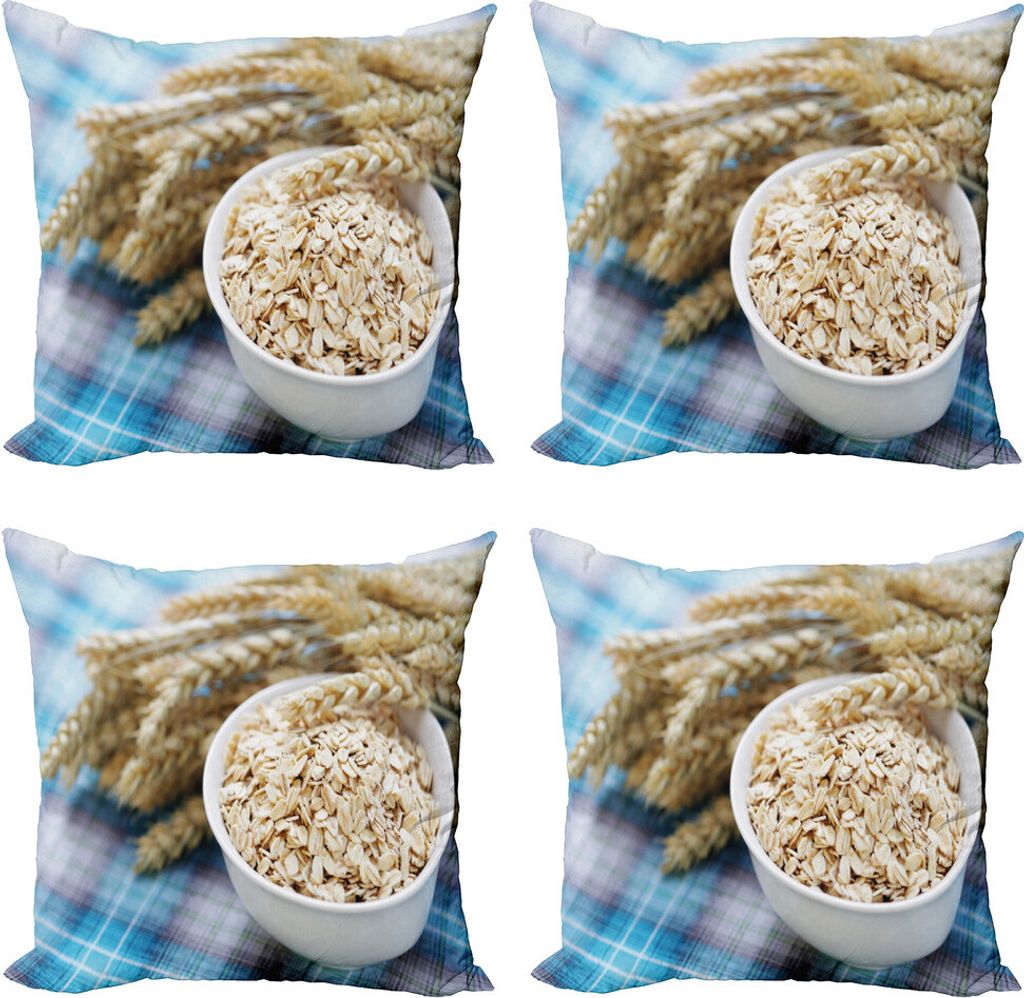 ABAKUHAUS Haferflocken Kissenbezug Set (4 Stück), Schüssel voller Hafer Photo, Moderner Doppelseitiger Digitaldruck, 40 cm x 40 cm, Pale Senf Mul...