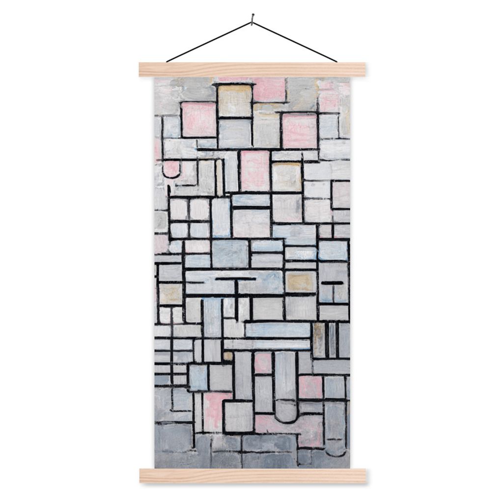 MuchoWow Textilposter Komposition 6 - Mondrian - Kunst 60x120 cm mit holzfarbenen Rahmen - Holz
