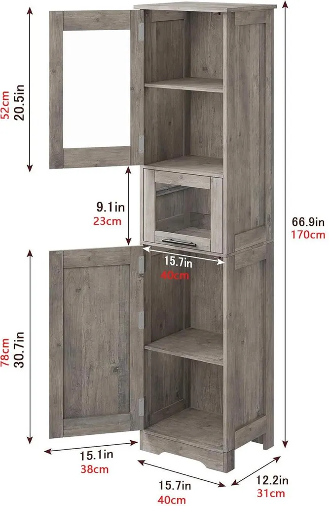 Armoire de rangement grise avec tablettes modulables - Structure en bois