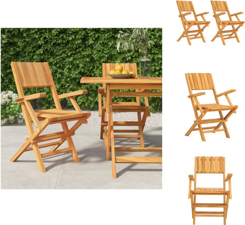 vidaXL Gartenstühle 2 Stk. Klappbar 55x61x90 cm Massivholz Teak - Gartenstühle