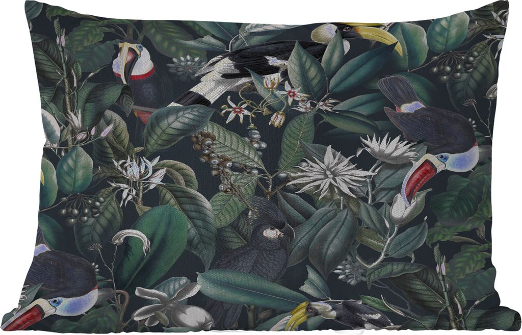 MuchoWow Outdoor Kissen - Blumen - Tukan - Blätter - 60x40 cm - Wetterfest - Lounge Kissen - Zierkissen - Kissen für Innenräume